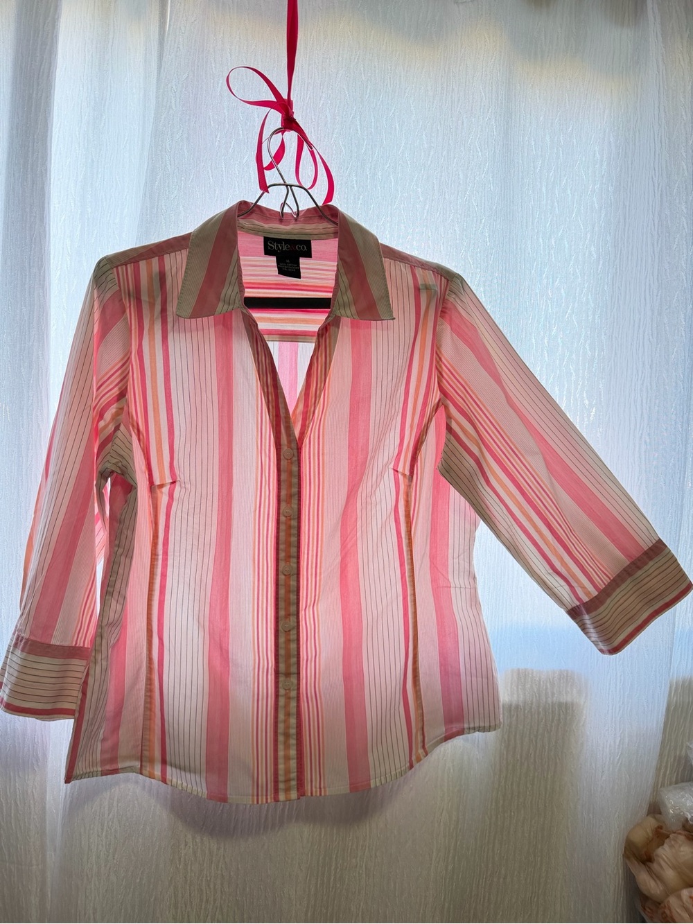Style & Co. Pink and Cream Striped Button-Front Shirt